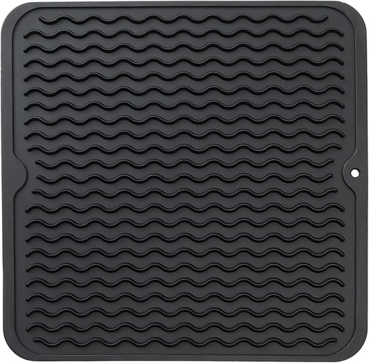MicoYang Silicone Dish Drying Mat for Multiple Usage,Easy clean,Eco-friendly,Heat-resistant Silicone Mat for Kitchen Counter or Sink,Refrigerator or Drawer liner Black M 12 inches x 12 inches