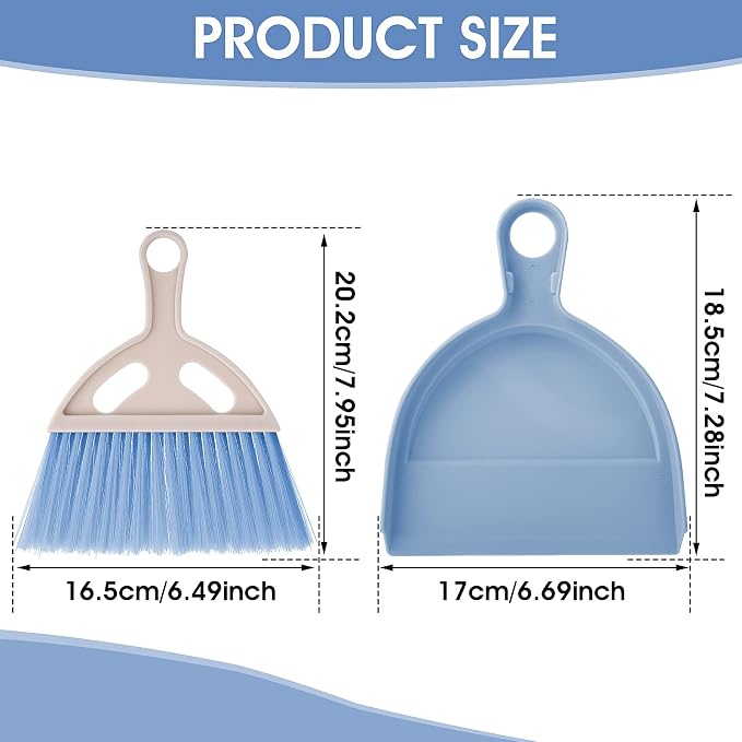 cobee Small Broom and Dustpan Cleaning Set, Mini Whisk Dustpan and Brush with Handle Portable Table Top Dust Pan Dining Table Crumb Sweeper Cleaning Tools with Soft Bristles for Housekeeping(Blue)