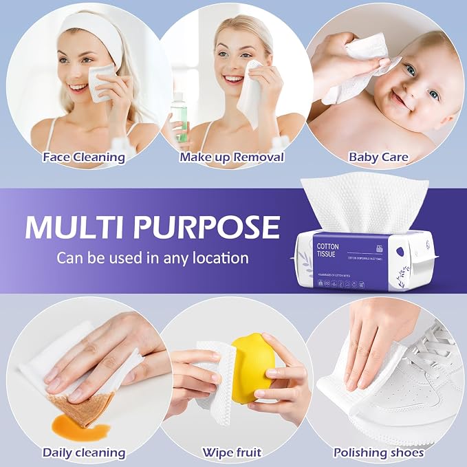 Disposable Face Towel 400 Count, Face Towels, Soft Cotton Dry Wipes Facial Cloths Towelettes for Washing and Drying, Facial Tissue for Cleansing, Skincare and Makeup Remover