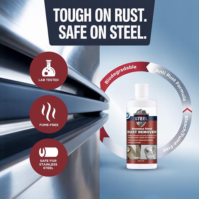 CLEAN MY STEEL Stainless Steel Rust Remover Cream 8.5 oz | NSF certified rust remover cream. Safe for home appliances and sinks
