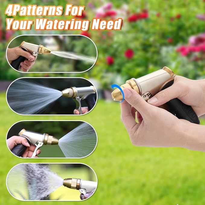 Graden Hose Nozzles,Heavy Duty Metal Water Hose Sprayer Nozzle,100% Brass | Nozzle High Pressure Water Hose Nozzles with Adjustable Spray Patterns for Watering Plants, Car Washing, and Pet Showering