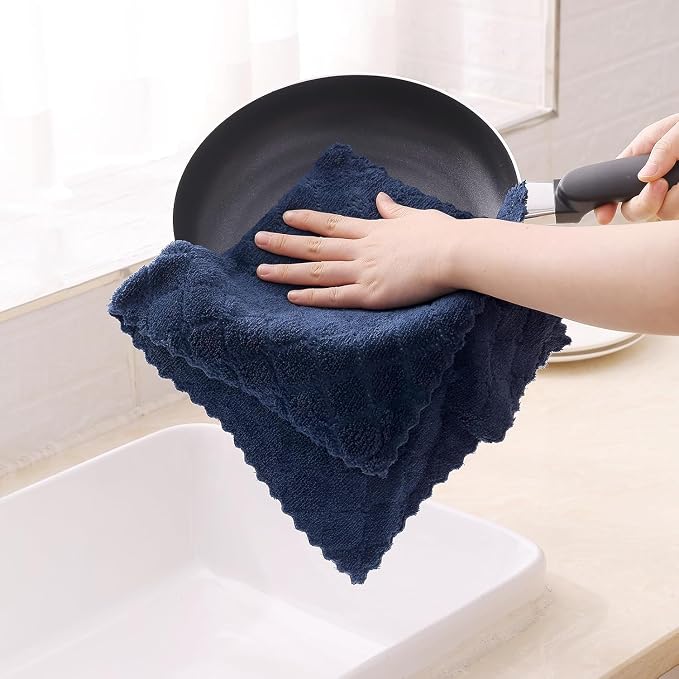 Homaxy 24 Pack Dish Towels for Kitchen (10 x 20 Inches, Navy Blue), Super Soft and Absorbent Coral Velvet Dish Cloths for Washing Dishes, Nonstick Oil Fast Drying Microfiber Cleaning Cloth