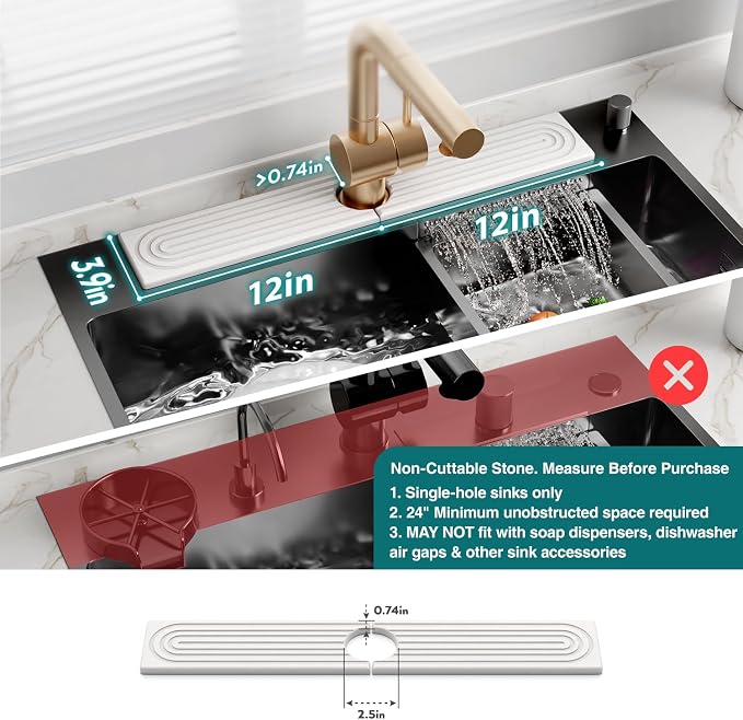 Eormoe Faucet Mat for Kitchen Sink – Diatomite Stone Drying Mat & Sink Protectors, Prevent Moisture – Sink Splash Guard Water-Absorbing Stone Tray for Bathroom Counter (Light Grey, 23.6" x 3.9")