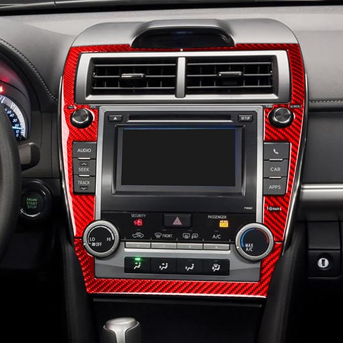 Real Carbon Fiber Trim for Toyota Camry Accessories | for 2012 2013 2014 Multimedia Panel Frame Interior Thick Overlay Decal