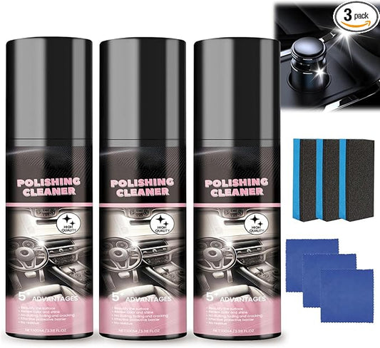 Car Interior Cleaner, Polishing Cleaner Detailer Spray for Car Detailing | Interior Detailer Spray, Interior Car Cleaner for Dashboards, Seats, Leather, Plastic, No Residue (3Pcs)