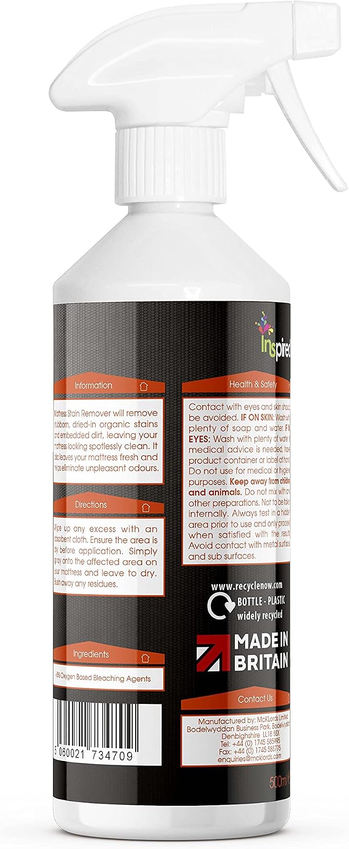 Inspired - Professional Mattress Stain Remover, Removes Organic Stains, Blood, Urine & Feces, 500ml