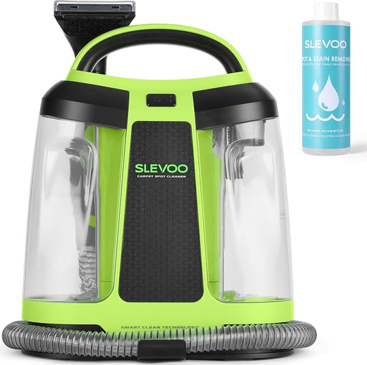 Slevoo 450W Portable Carpet Cleaner Machine with 1 Bottle Cleaning Solutions, Strong Suction Upholstery and Furniture Cleaner for Cleaning Stairs, Car Interiors, for Pet Footprint, Dust, Oil (Green)