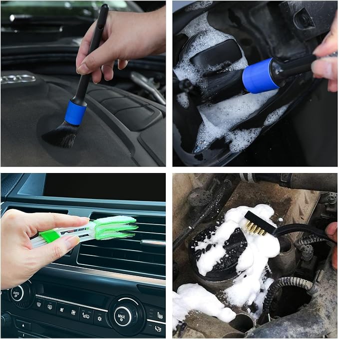 HMPLL 10pcs Detailing Brush Set, Blue | Multi-Purpose Car Detailing Brushes for Cleaning Car Interior, Exterior, Engine, Leather