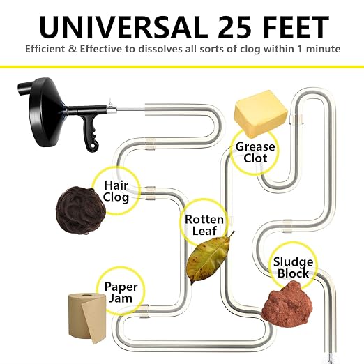 Drainsoon Drain Auger 25 Ft with Gloves, Plumbing Snake Drain Auger Hair Clog Remover, Heavy Duty Pipe Drain Clog Remover for Bathtub Drain, Bathroom Sink, Kitchen Cleaning