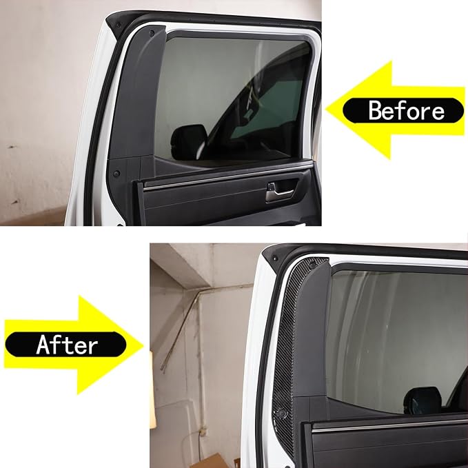 Aunginsy Car Rear Inner Door Window Trim Sticker Compatible with Toyota Tundra 2022 2023 2024 Pickup Truck Real Carbon Fiber Material Decorative Sticker Protection Cover Interior Accessories