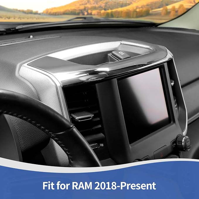 for RAM Center Dashboard Storage Bin Trim Cover Fit for RAM 2018-Present Chrome Interior Accessories