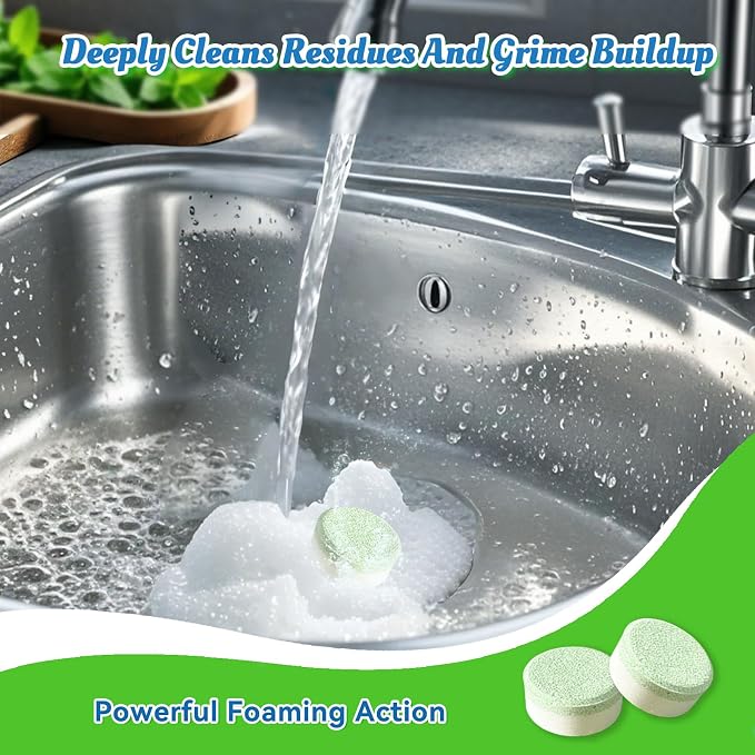 Garbage Disposal Cleaner Deodorizer Tablets-48 Pack Deep Cleaning Disposer Descaler Freshener-Heavy Duty Grease Grime Limescale Odor Smell Remover-for Kitchen All Disposals Mint Foaming 2 Year Supply