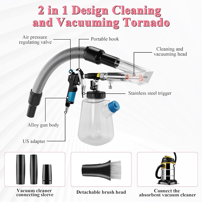 3IN1 Car Cleaning Gun Detachable Sprinkler Head for Detailing | 3IN1 Multi-Purpose Cleaning Gun Detachable Sprinkler Head for Automotive Detailing, Carpet, Upholstery, Surface Cleaning