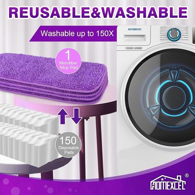 HOMEXCEL Microfiber Mop Pads 4 Pack for Swiffer PowerMop 13"-15" Washable | Dry & Wet Use, Machine Washable & Reusable, Effective Cleaning, Power Mop Pads Refills for Wood/Tile/Laminate/Marble