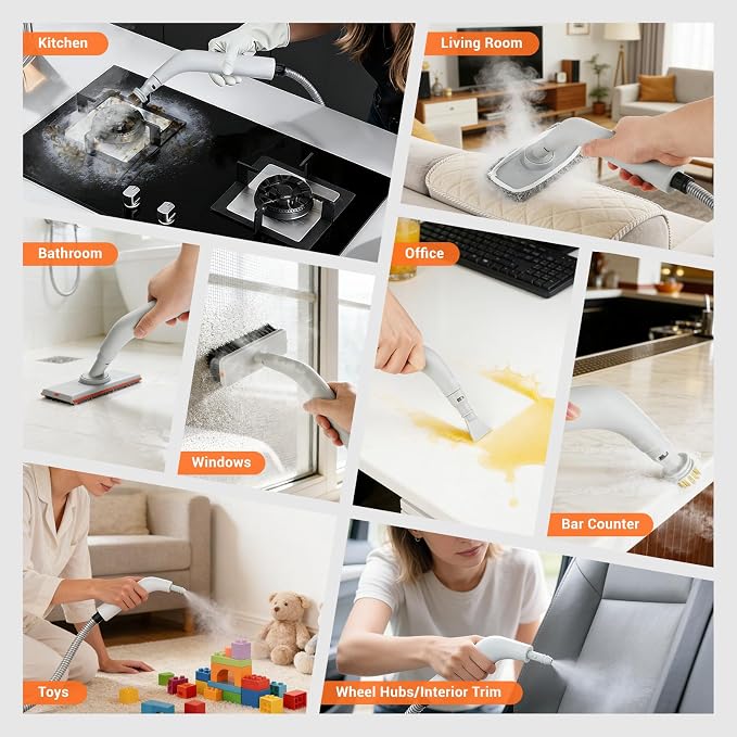 Steam Cleaner, Portable Handheld Pressurized Steam Cleaner | With 9 Accessories,15s Fast Heat-Up, Steam Cleaner For Home, Tile, Grout, Bathroom, Kitchen, Car Interior, Car