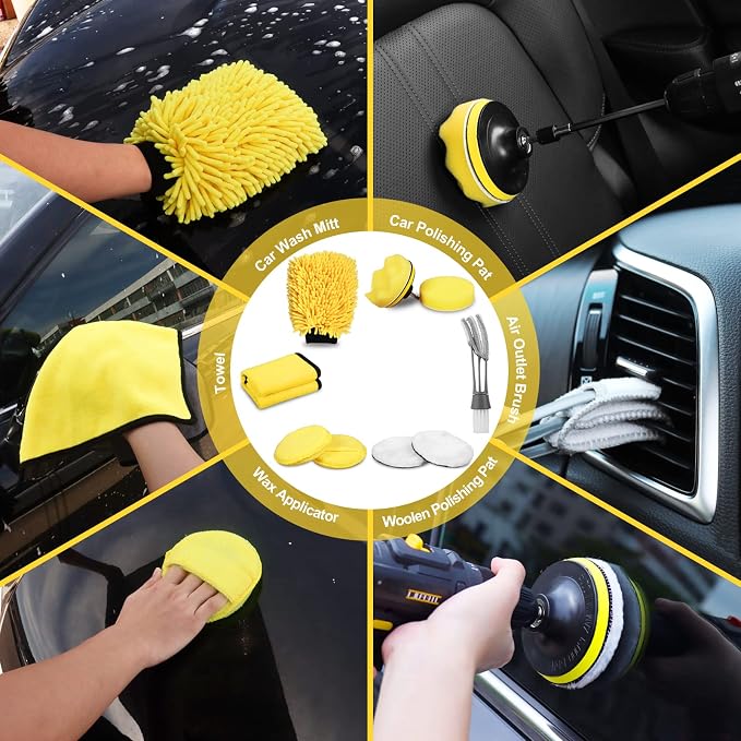 TTRCB 27Pcs Car Detailing Kit, Car Detailing Brush Set, Auto Detailing Drill Brush Set, Car Detailing Brushes, Car Wash Kit, Car Accessories, Car Cleaning Tools Kit for Interior, Exterior, Wheels