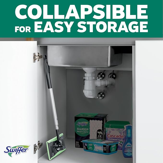 Swiffer Mop & Go Deluxe 2-in-1 Multi-Surface Kit for Floor Cleaning | Includes 1 Sweeper Device (Collapsible). 5 Heavy Duty Dry Sweeping Cloths. 6 Heavy Duty Wet Mopping Cloths. Easy to Store