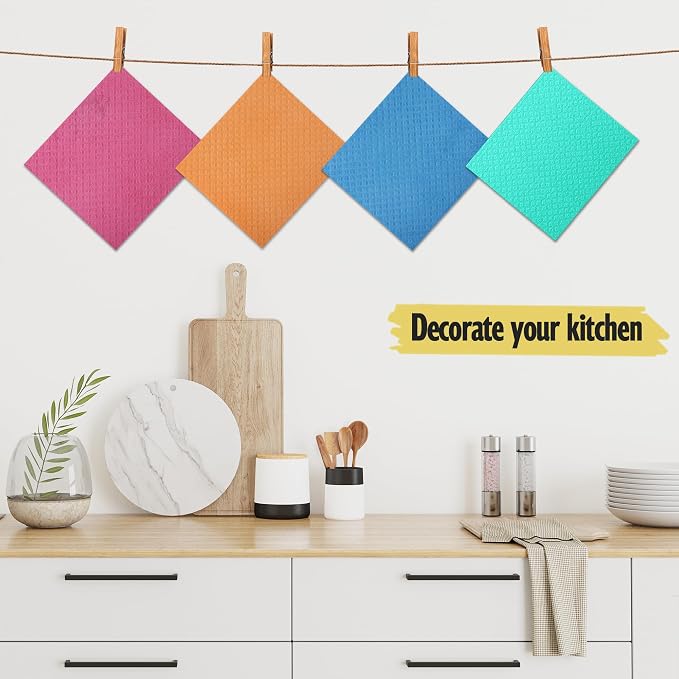 MoLKENE Swedish Dish Cloths - 10 Pack Reusable Kitchen Dishcloths - Ultra Absorbent Dish Towels for Washing Dishes - Cellulose Sponge Cloth Cleaning Rag - Assorted