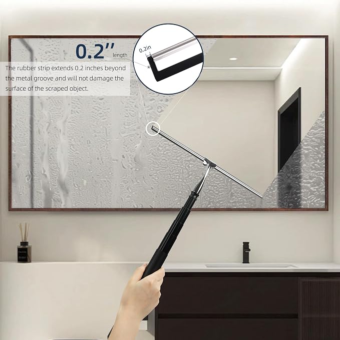12-51’’ Telescopic Window Squeegee for High Windows, 2-in-1 Window Cleaning Kit with Extra Silicone Blade & Hook, Professional Squeegee for Shower Glass Doors (Window Squeegee for Home)