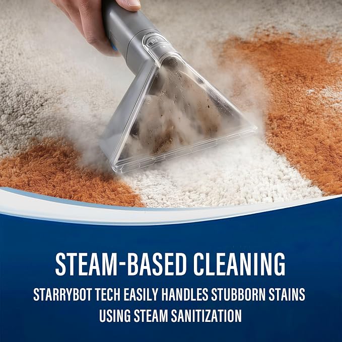 Starrybot Portable Carpet Cleaner with Steam, 18Kpa Spot Cleaner | Steam and heating technology help lift pet messes, couch stains, stair spots, rugs, and furniture dirt.
