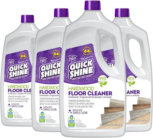 Quick Shine Hardwood Floor Cleaner 64 oz-4 Pk, Streak-Free, No Residue | Powered by Baking Soda, Fresh Island Essence, pH Neutral, No Rinse, PFAS & Ammonia Free, EPA Safer Choice Made in USA