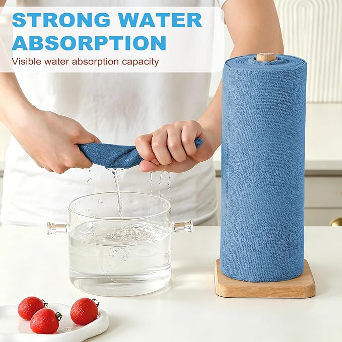 Puomue 55 Pack Microfiber Cleaning Cloth Roll, Tear Away Reusable Towels, 11" X 9", Ultra Absorbent & Lint Free Microfiber Cloth for Cleaning, Kitchen, Window, and Shop (Navy Blue, 9”X11”-55PK)