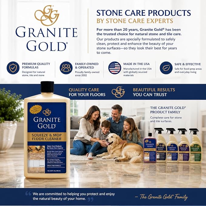 Granite Gold Squeeze and Mop Floor Cleaner For Granite, Marble, And Other Natural Stone Or Ceramic Tile Surfaces, 32 Fl Oz