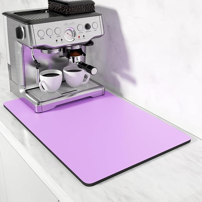 Rnivvi Coffee Mat, 16" x 24" Coffee Bar Mats for Espresso Machine Station Accessories and Organizer, Hide Stain Rubber Backed Absorbent Dish Drying Pad for Kitchen Counter, Cute Bar Decor Pad, Purple