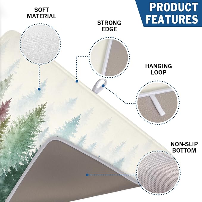 Giwawa Pine Tree Dish Drying Mat Natural Forest Fog Microfiber Dishes Pad 18x24 Inch Absorbent Fast Dry Dish Drainer Rack Mats for Kitchen Counter