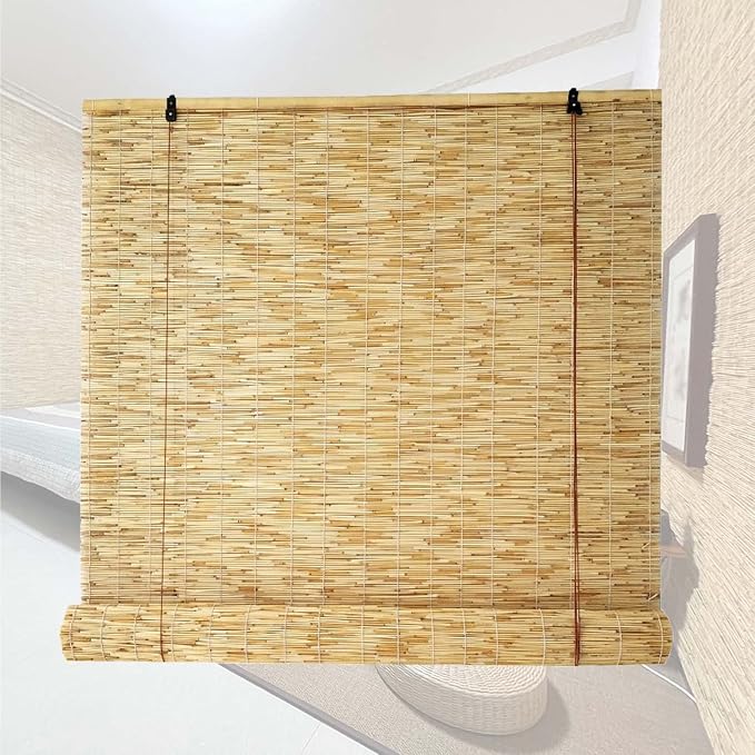 Patio Bamboo Shades Roller Window Shades, Bamboo Blinds for Outdoor Cordless, Light Filtering Reed Curtain, Roman Shade Privacy Screen with Lifter 18/23/32/48/53/59/64/72in Width ( Size : 59" W x 48"