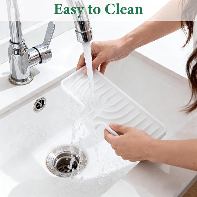GUUKIN Sponge Holder for Kitchen Sink, 10x4 inch Silicone Dish Drying Mat, Compatible with Scrub Daddy, Kitchen Sink Accessories, Suitable for Kitchens & Bathrooms (White)