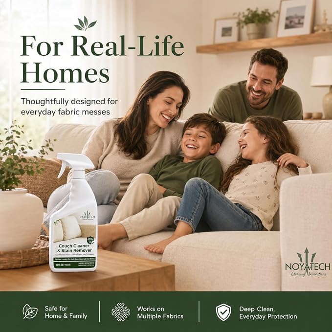 NOYATECH Travel size Couch Cleaner and Stain Remover. For sofas, car upholstery, carpets, rugs, mattresses, dining chairs, all Fabrics. Safe, for kids and pets.