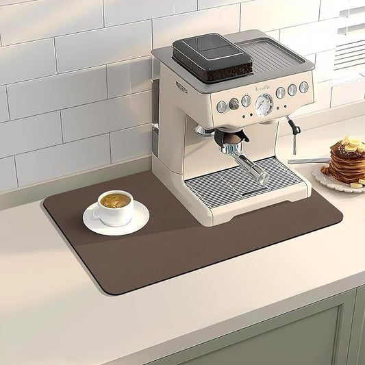 Dish Drying Mat, 12" x 19" Dish Drying Rack Pad with Rubber Backed, Absorbent Coffee Bar Mat for Kitchen Countertop, Easy to Clean Espresso Mats, Fit Under Coffee Machine, Brown