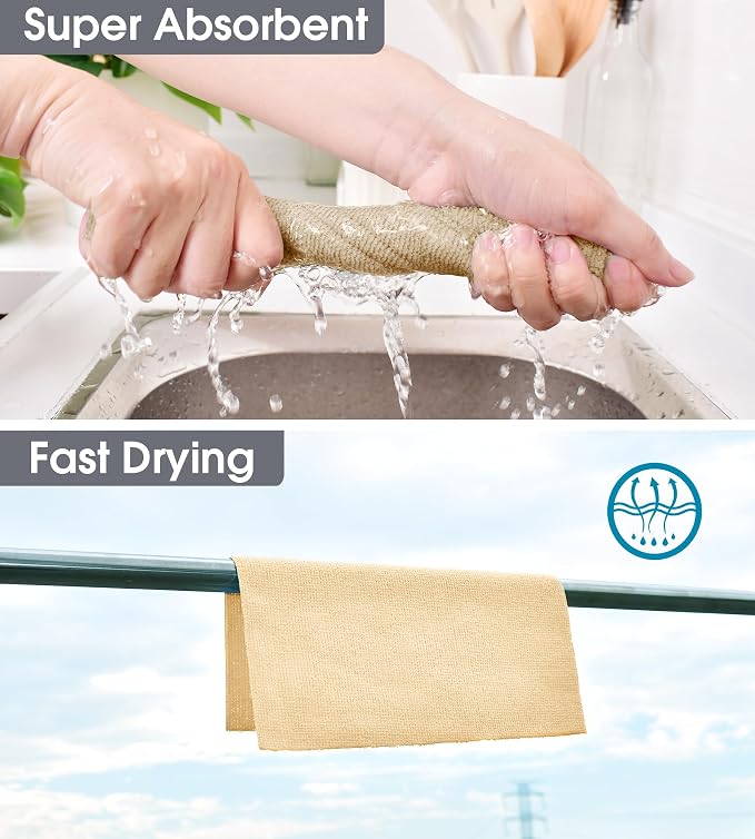 KitchLife Microfiber Cleaning Cloth Roll - Tear-Away Reusable Microfiber Paper Towels, Lint-Free, Washable, 20 Sheets for Kitchen, Car, Dishes, and Sensitive Surfaces (Wheat)