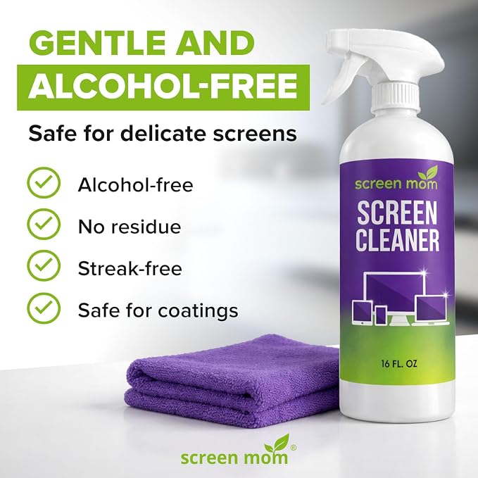 Screen Mom Screen Cleaner Spray 2 Pack-16oz for TV, Car, Laptop & Computer | Streak-Free Formula, Alcohol & Ammonia-Free, Safe for TVs, OLED Glass Tablets & Phones, Gentle Cleaning, No Residue Finish