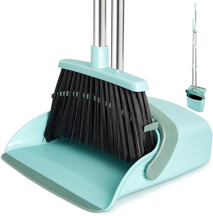 Broom and Dustpan Combo Set,55" Long Handle,Green | Heavy Dust,Dustpans with Broom Combo,House Accessories for Home, Kitchen,Office,Classroom,Apartment,Pet Hair