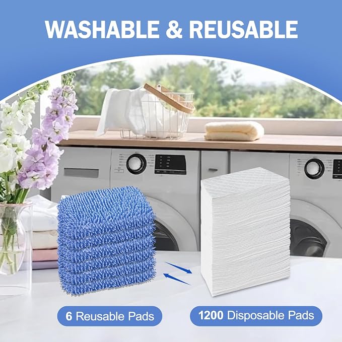 6 Pack Reusable Mop Pads Compatible with Swiffer Sweeper, Dry Sweeping Cloths & Wet Mopping Cloths - Microfiber Mop Pads for Hardwood Floors, Floor Cleaning, Wood Floors (Blue)