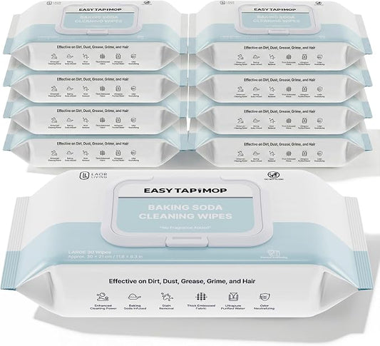 Baking Soda Cleaning Wipes - Wet Floor Mopping Pad Refills | Replacement Compatible with Swiffer Sweeper Mop - Larger & Thicker Disposable Cloths for Multi-Surfaces - 30 Count (9 Pack)