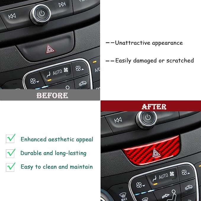 Real Carbon Fiber Trim for Chevy Malibu 9th Gen Accessories | for 2016-2024 Hazard Light Panel Cover Sticker Interior Thick Overlay Decal
