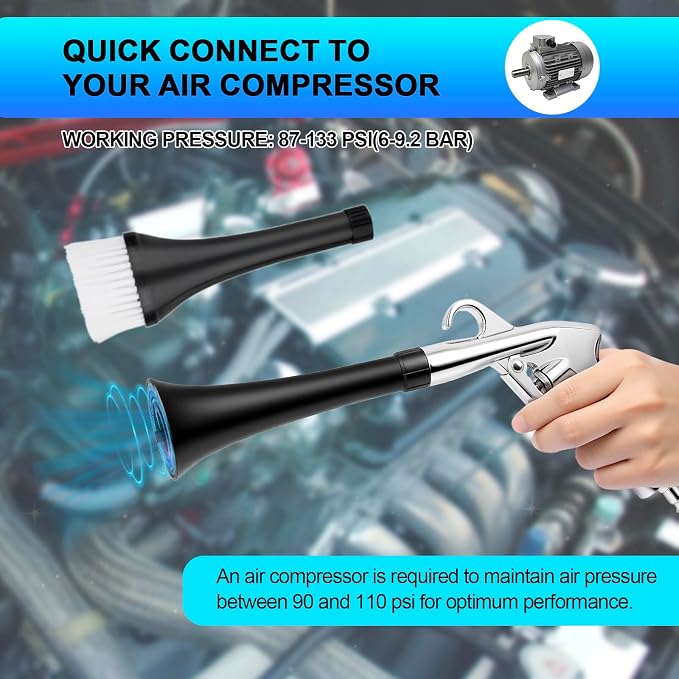 2 Nozzles Air Cleaning Gun, Dry Cleaning Gun Quickly Blasts Dust, Dirt and Grime from Surface, Dryer Air Blow Gun Works with Air Compressor, Car Detailing Tool for Interiors Exteriors Deeply Cleaning