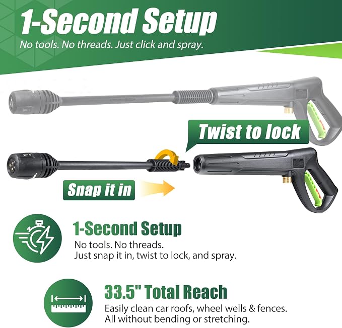 Pressure Washer Gun Wand & 3-in-1 Adjustable Nozzle, M22-14mm | Compatible with Ryobi, Powerstroke, Greenworks, Husky, Raptor Blast, Electric Power Washer