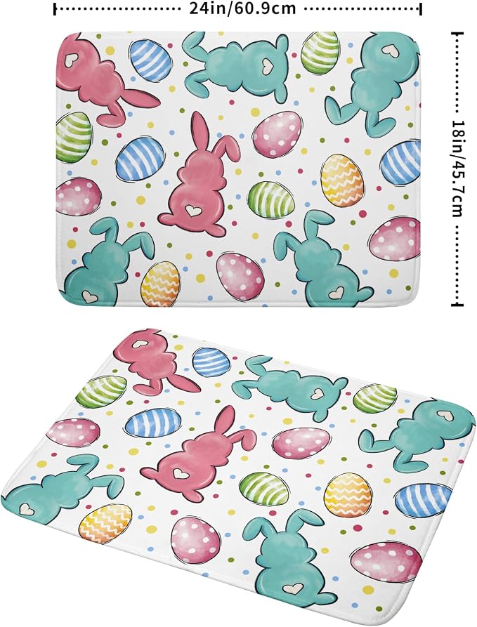 Easter Dish Drying Mat for Kitchen Counter Colorful Bunny Holiday Microfiber Absorbent Dish Draining Reusable Washable Foldable Extra Large 18"x24"