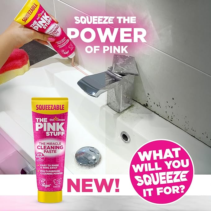 The Pink Stuff The Miracle Squeezable Cleaning Paste 300g Easy to Rinse Multi Purpose Cleaner for Kitchen Bathroom Cooktops Tiles Sinks Showers and More