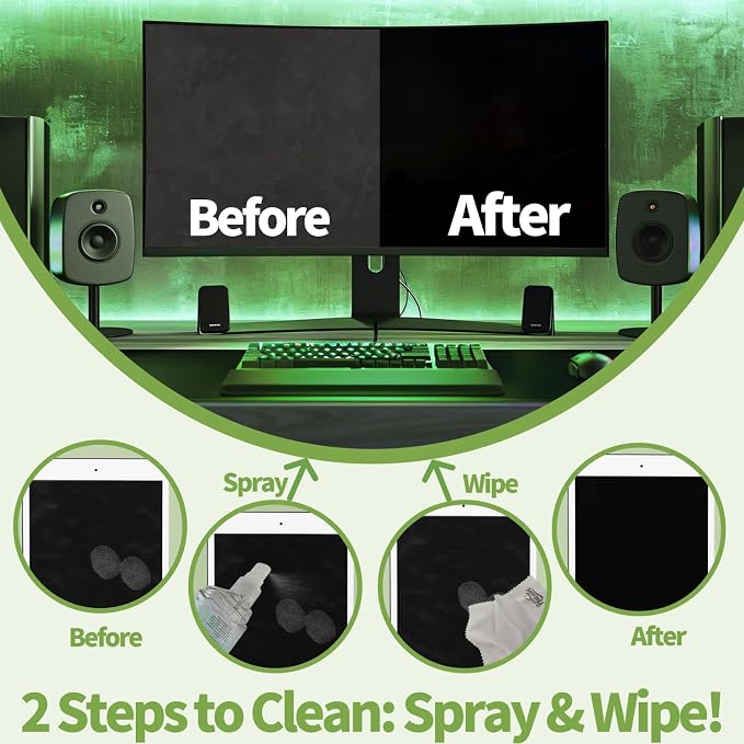 2 Pack Electronic Screen Cleaner Spray, Hatstart Cell Phone Touch Screens Cleaning for TV Laptop Computer Tablet PC LCD Flat Screens and Car Display, Compatible with iPhone iPad MacBook Pro, Green