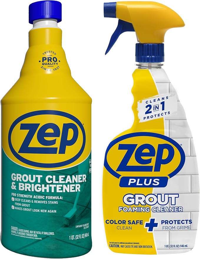 Zep Grout Cleaner and Brightener - ZU104632 - Deep Cleaning Formula Plus Grout Foaming Cleaner - R54212-2-in-1 benefits Deep Clean plus Everyday Clean & Protect