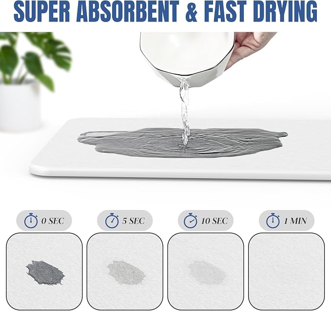Quick Dry Stone Drying Mat for Kitchen Counter, Water-Absorbent Diatomaceous Dish Drying Mats, Multi-Purpose Stone Drying Tray for Cups Dishes Bottles, Carrara White