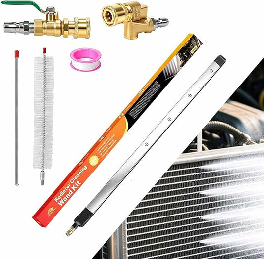 24" Upgraded Radiator Cleaning Wand Set | 25° Fan Nozzles,Water&Air Dual-Use,4500 PSI Pressure,Stainless Steel Washer Tool for Car,Truck and Other Vehicles