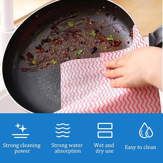 Disposable Cleaning Towels Disposable Dish Cloths, Reusable Towel Cleaning Wipes for Kitchen, Bathroom, Household, 50 Pack Red