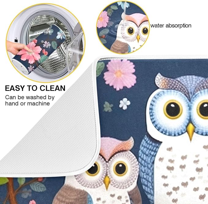 Dish Drying Mat Kitchen Counter Absorbent Three Owls Coffee Sink Mat Dish Drainer Pad 18 Inch x 16 Inch