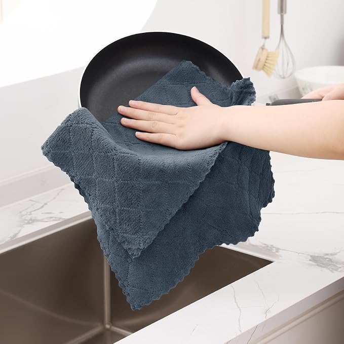 Homaxy 12 Pack Dish Towels for Kitchen (13 x 19 Inches, Dark Grey), Super Soft and Absorbent Coral Velvet Dish Cloths for Washing Dishes, Nonstick Oil Fast Drying Microfiber Cleaning Cloth